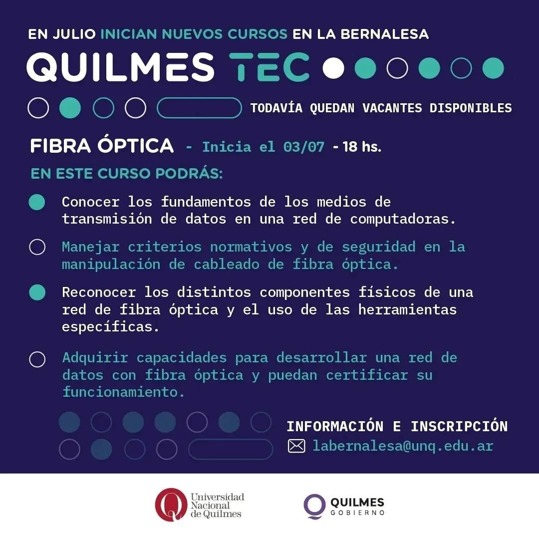 EL MUNICIPIO INFORMA QUE EN JULIO ARRANCAN LOS NUEVOS CURSOS INTENSIVOS DE QUILMES TEC EN LA BERNALESA 1